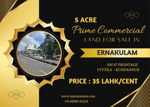Prime 5 Acres NH66 Frontage Land for Sale Between Vytilla and Kundannoor, Ernakulam