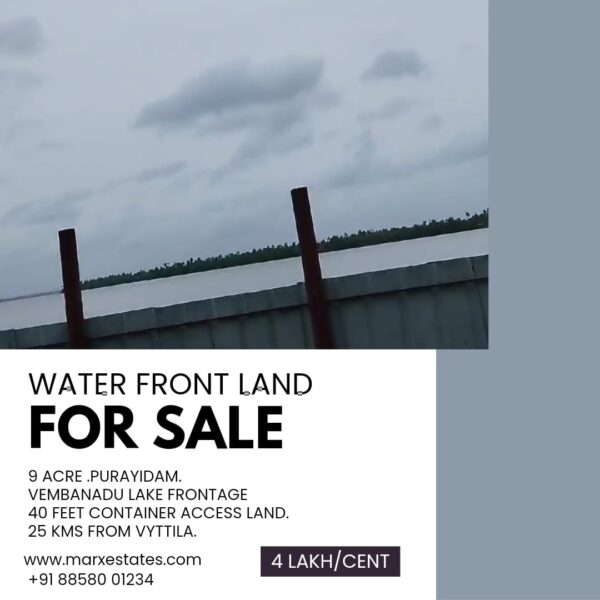 9 Acres Waterfront Land for Sale at Poochakkal – Cherthala-Arookutty Road Frontage