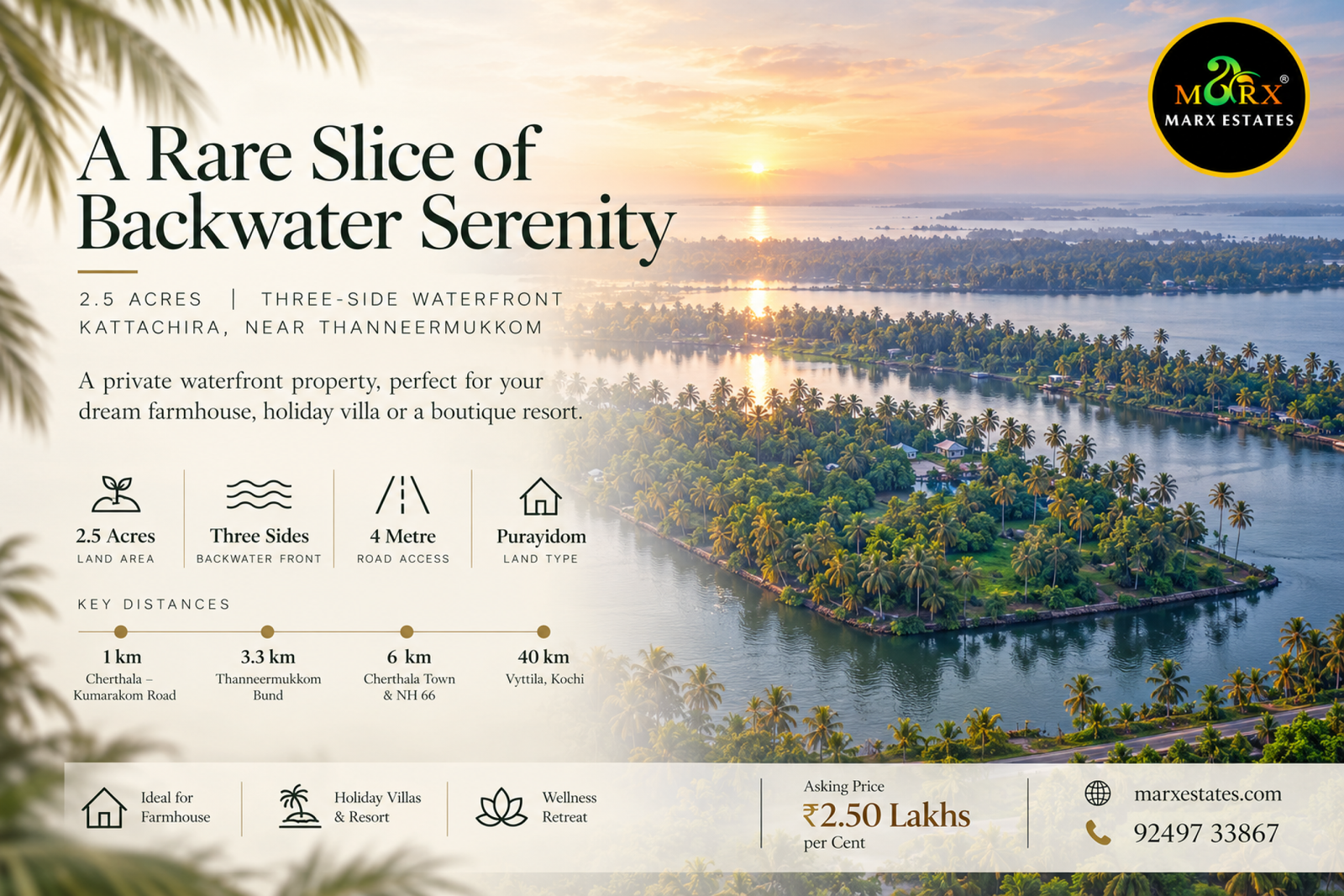 2.5 Acre land for sale in thaneermukkom