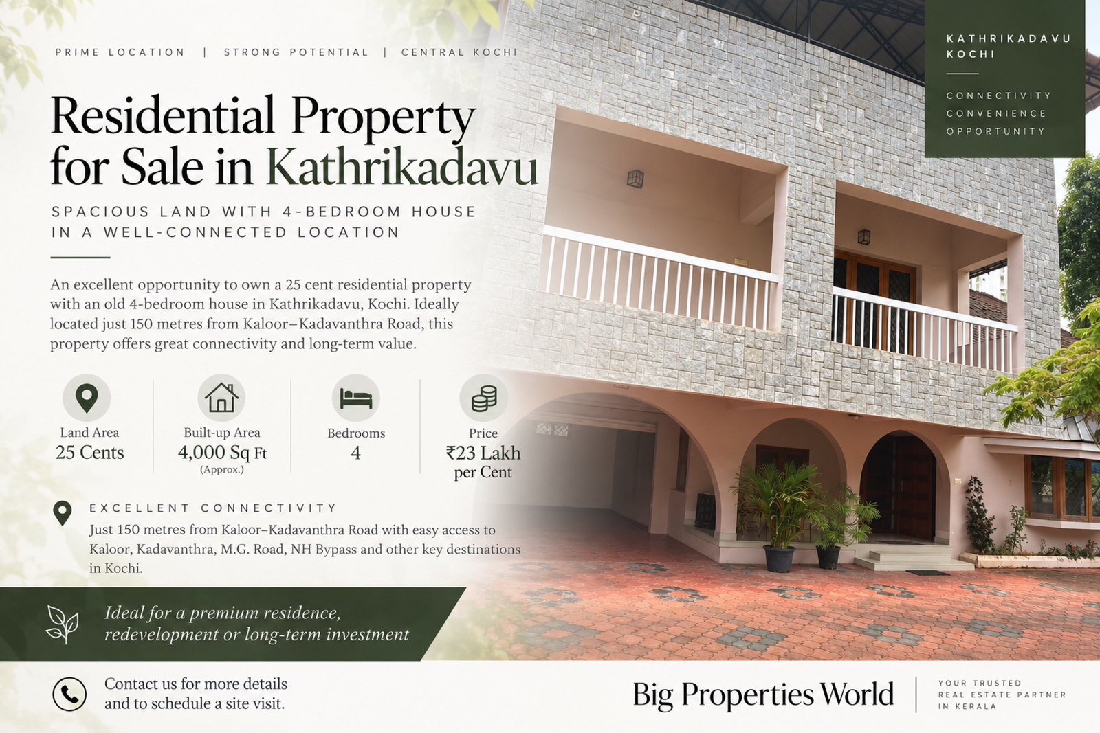 25 Cents Residential land for Sale Kathrikadavu